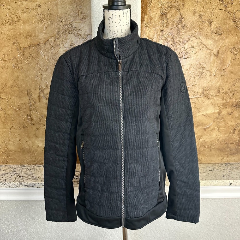 Karl Lagerfeld Paris Hybrid Quilted Jacket Womens Medium Full Zip Black Gray